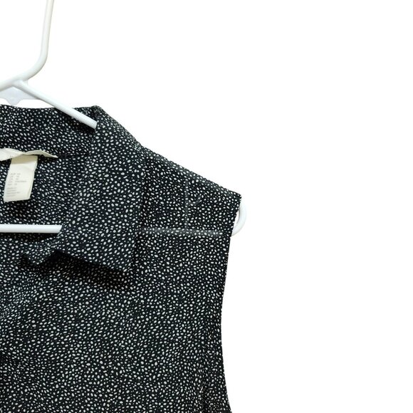 H&M Womens Size 14 Blouse Black White Button Front Collared Curved Hem - Picture 6 of 15